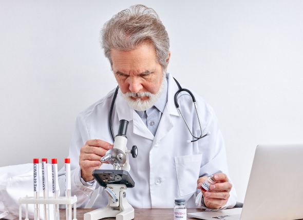 A physician reviewing results